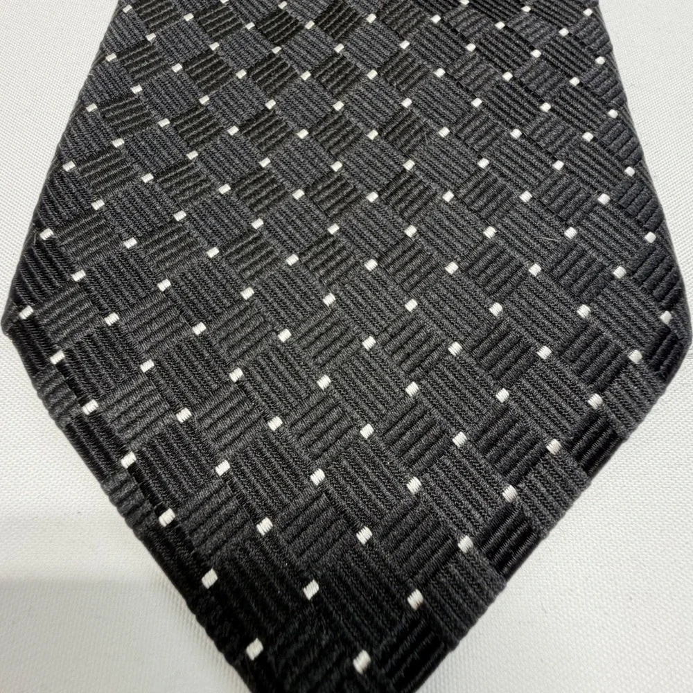 Daniel Cremieux Black Silk‎ Necktie White Micro Dot Textured Classic Width